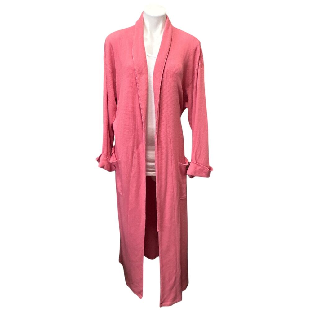 Victoria's Secret Waffle Knit Robe Coral Women Size L Belted Long Thermal Cotton - Picture 2 of 6
